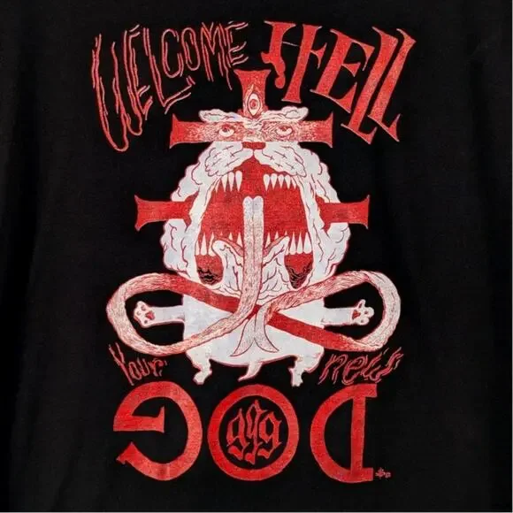 Next Level L Welcome to Hell Dog Graphic Tee Black Horror Metal Style Shirt - Picture 1 of 5